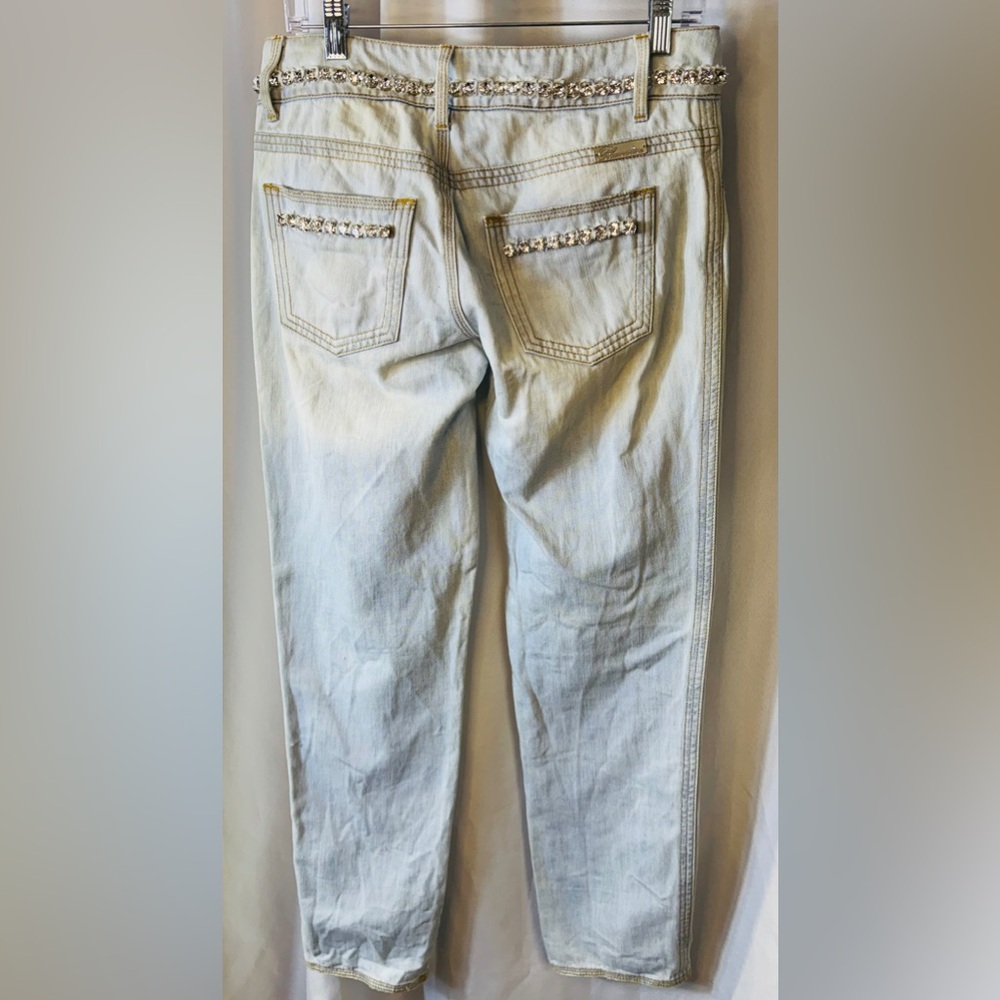 Y2K Blumarine Crystal Studded Acid Wash Distressed Jeans R-9” I-30” Size I44/D38 - Picture 8 of 16